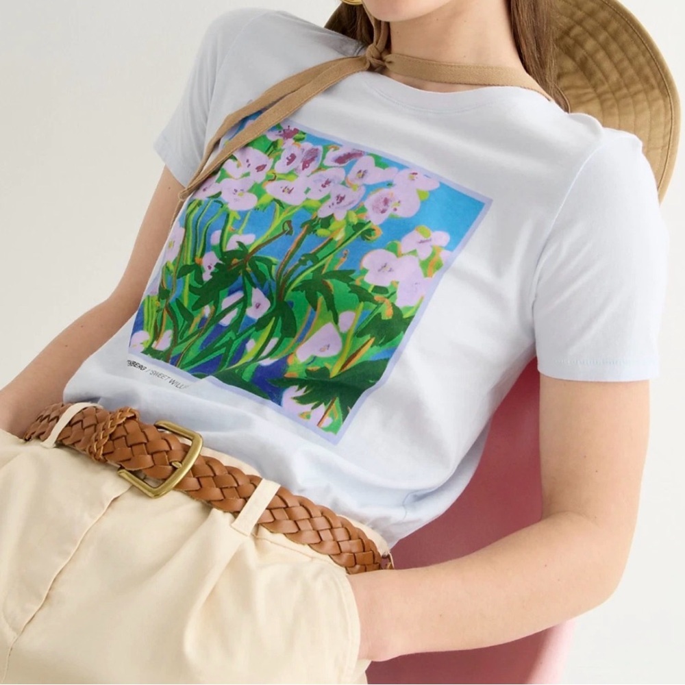 J. Crew White Short Sleeve Tee with Floral Print